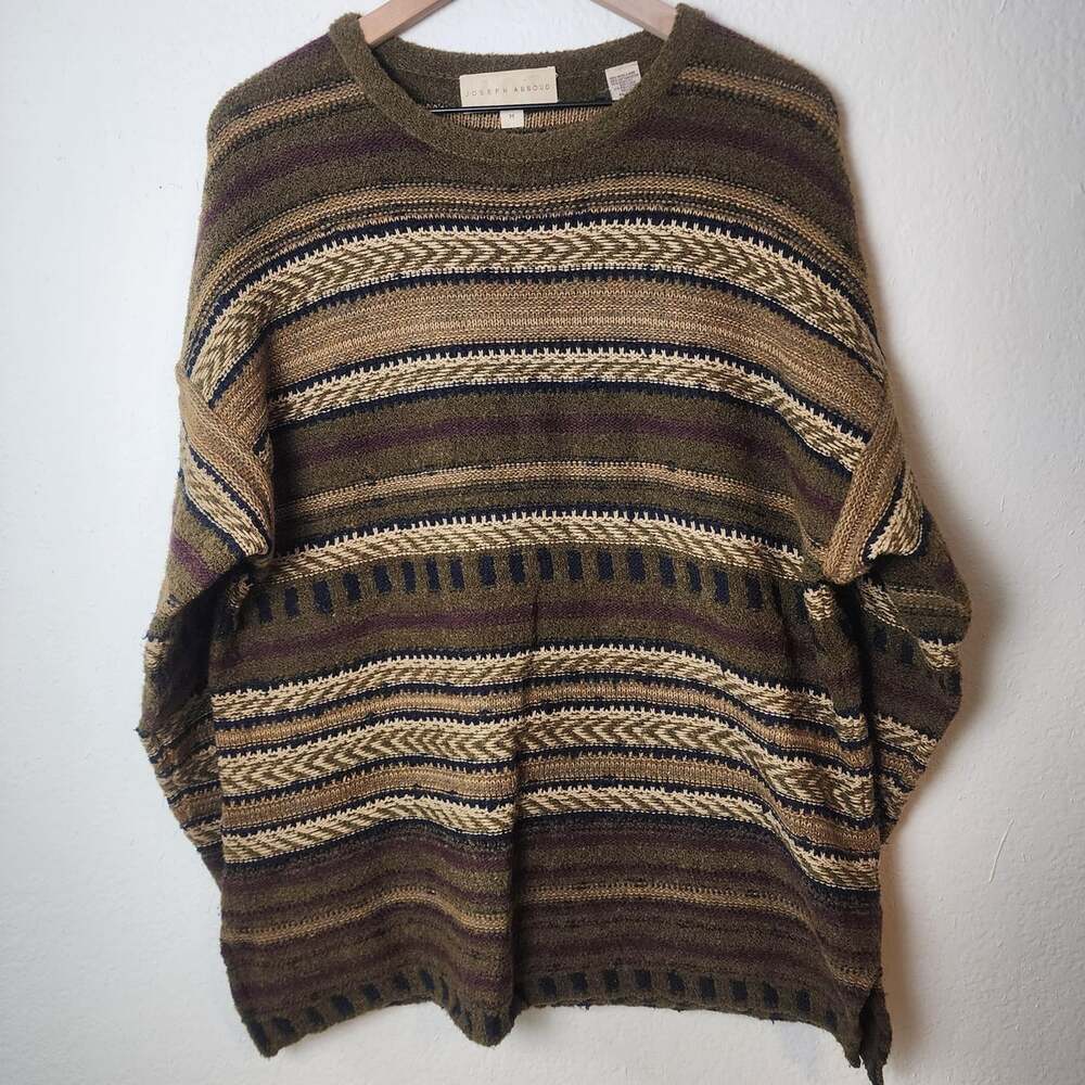 Vintage Joseph Abboud Sweater Men Medium Multicolor Wool Crewneck Stripe Knit